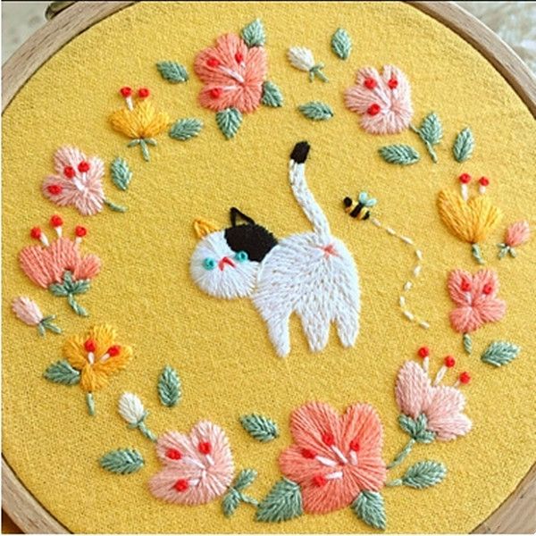 Compre Nueva Moda 3d Europeo Variada Gato Bordado De La Cruz De