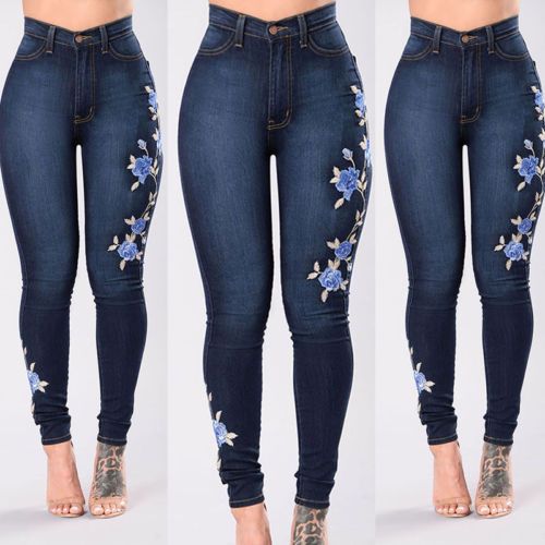 Womens Ladies Skinny Stretchy Mid Waisted Blue Fit Jeans Denim Jegging Size 6-16