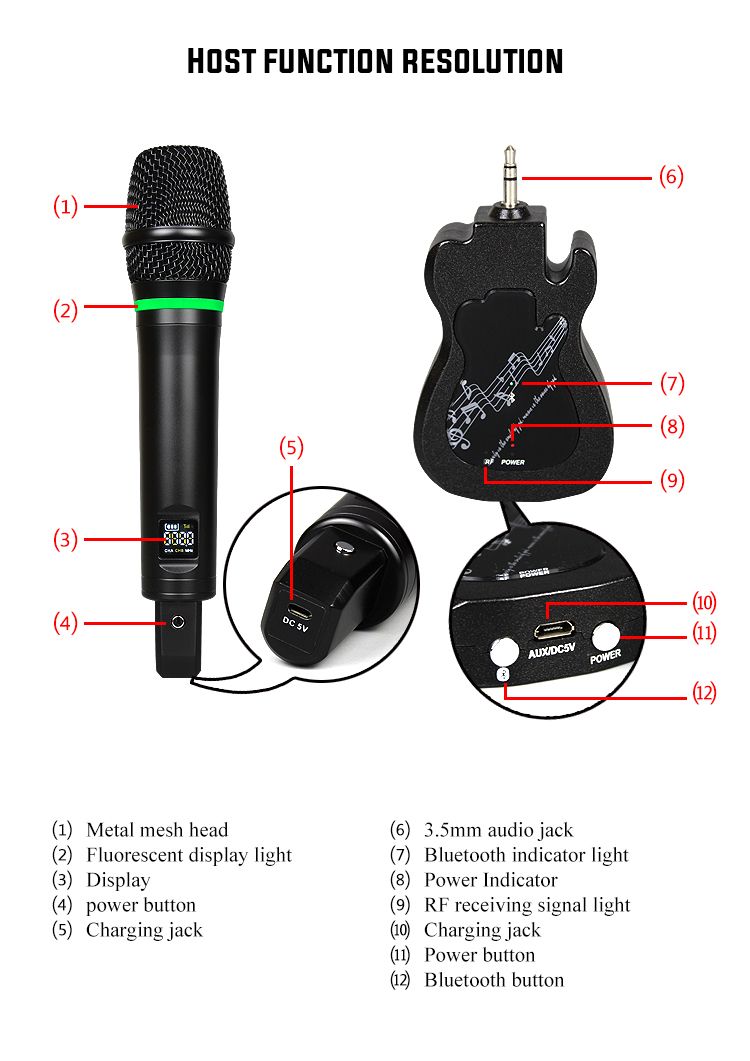 Compra GT 100 UHF Guitarra Micrófono Dinámico Inalámbrico De Mano Para  Noches De Karaoke Y Fiestas En Casa Para Divertirse Con El Mezclador  Altavoz Del Sistema PA Barato | Entrega Rápida Y