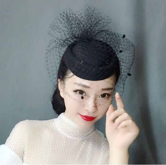 Black Veil Hats Retro Cheongsam Dress 