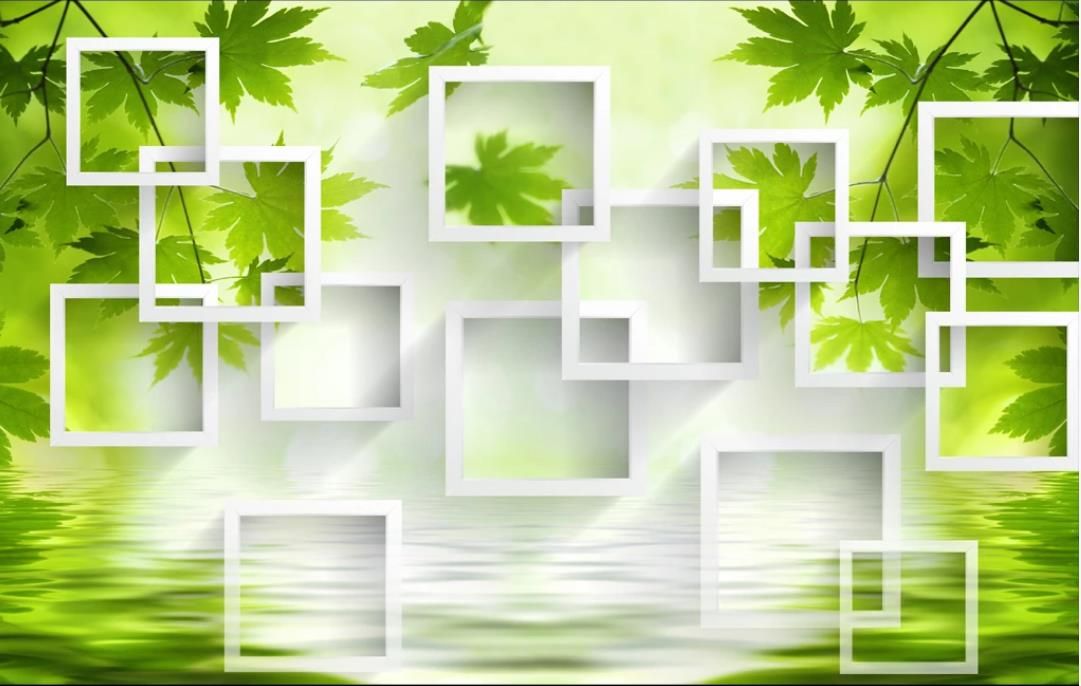 3d green wallpapers minimalist square maple leaf 3d wallpaper reflection TV  background wall