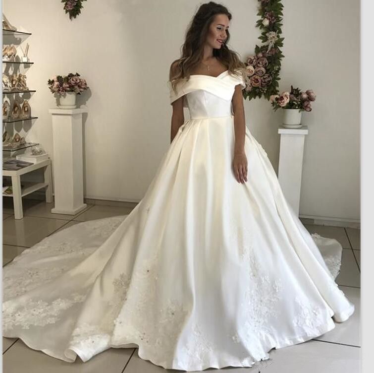 silk off shoulder wedding dress