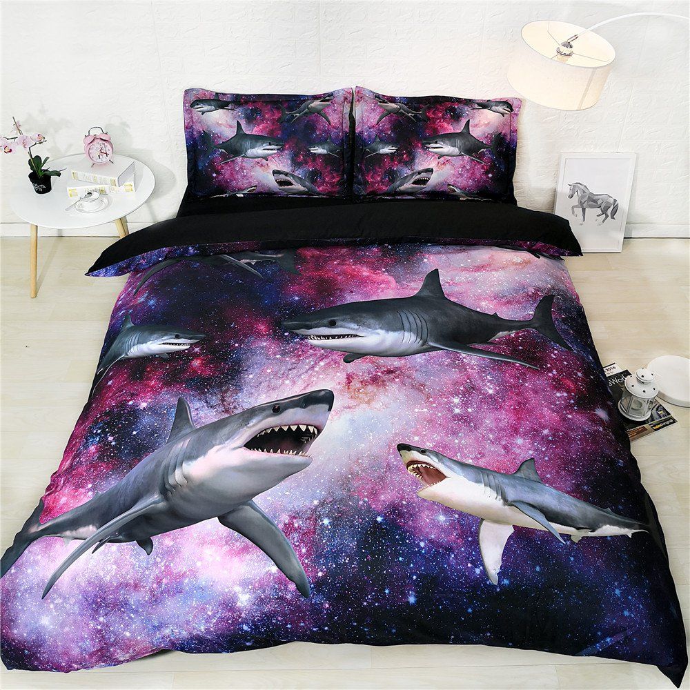 Duvet cover sets include both duvet covers and shams (queen, king, and euro options). pink blue galaxy bedding purple galaxy