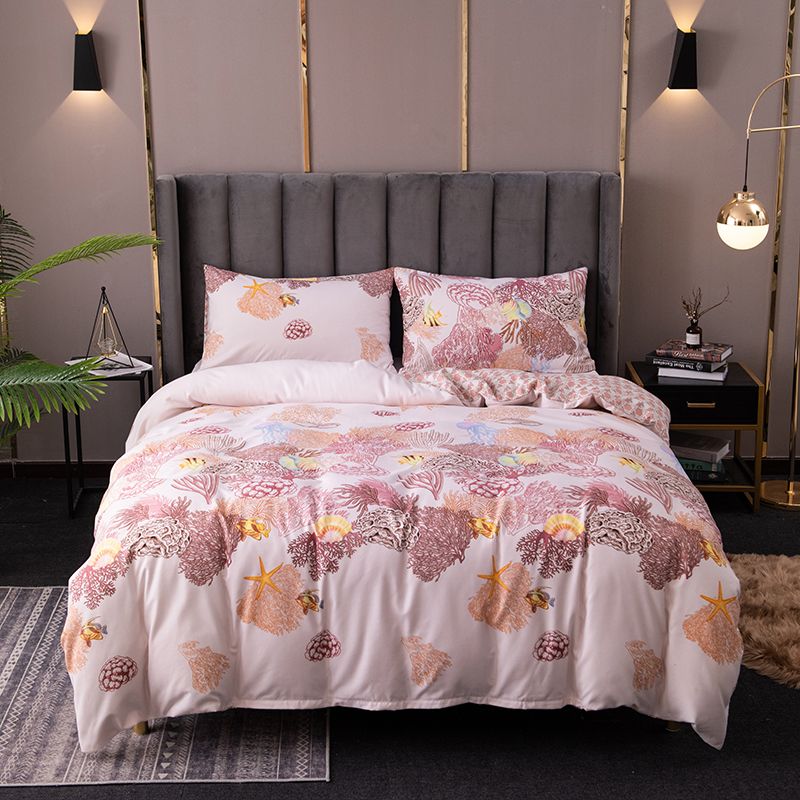 Soft Cozy Duvet Cover Set Comforter Cover Set Coral Print Bedding