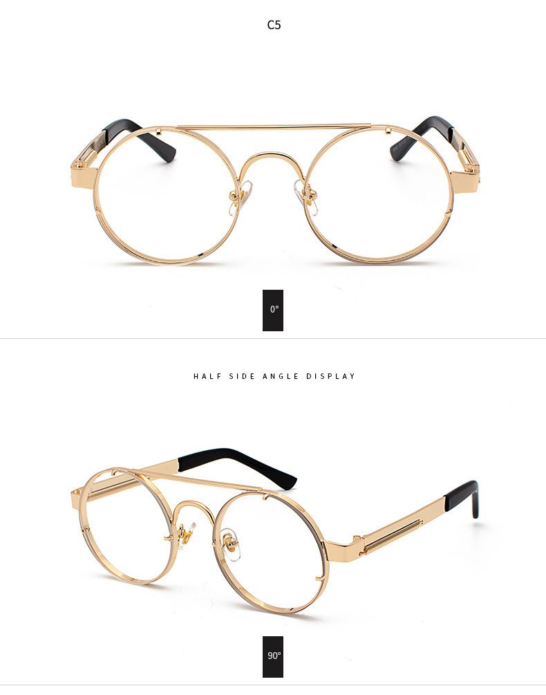 Steampunk Round Metal Frame Sunglasses For Men Women - UV400 Clear Lens Vintage Hip Hop