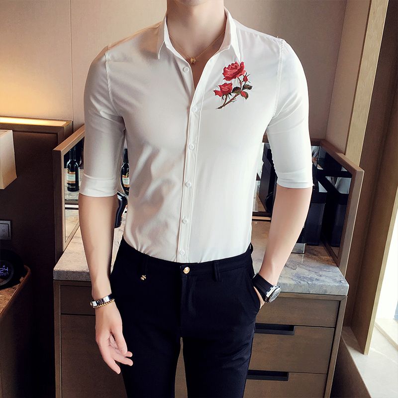 camisas con rosas bordadas hombre