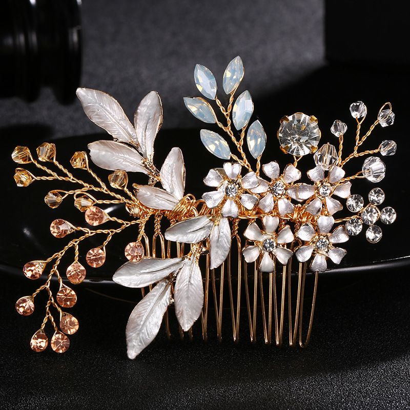 Rhinestone Flower Leaf Bridal Hair Comb For Girls Crystal Hair