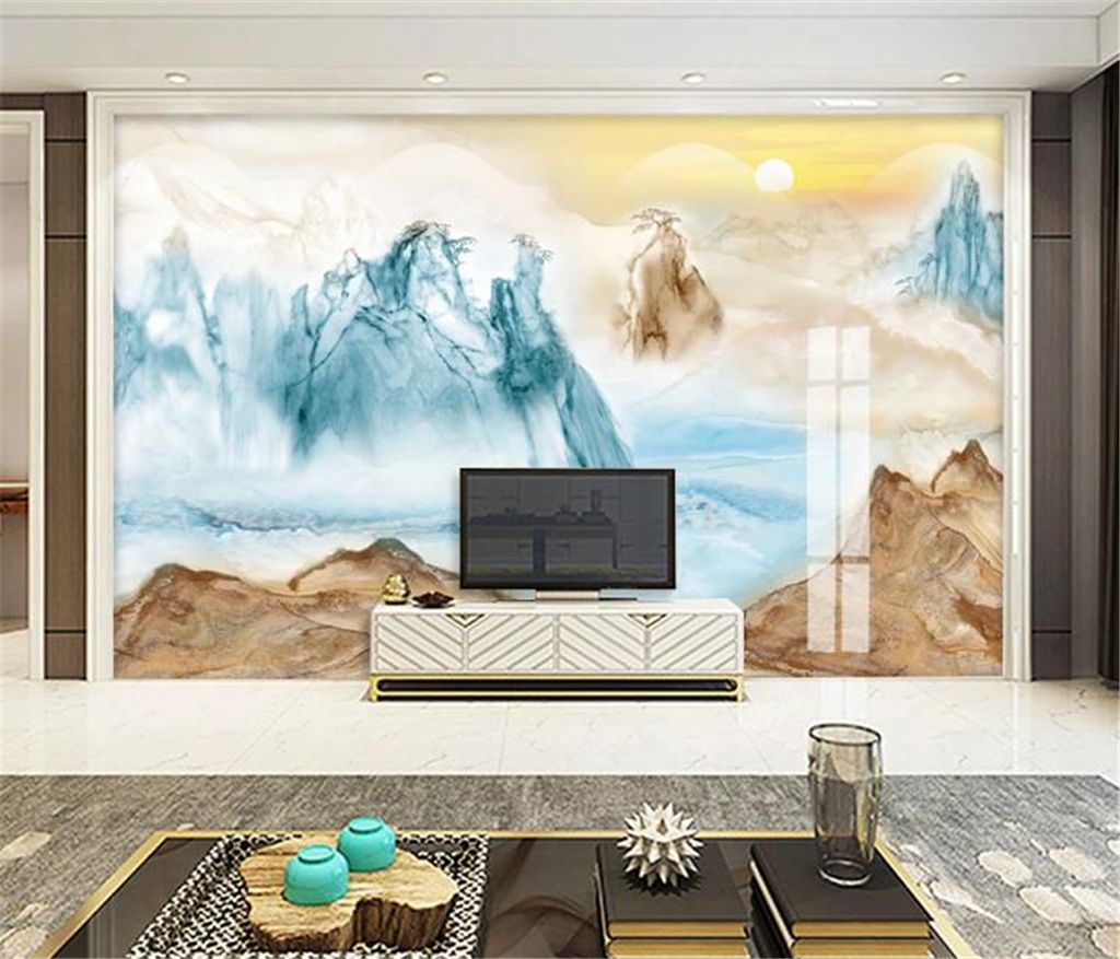 2019 New Photo 3d Wallpaper New Chinese Marbled Alpine Water Rising Sun Rising Indoor Living Room Bedroom Wall Paper Hd Wallpaper Free Hd Wallpaper Hd