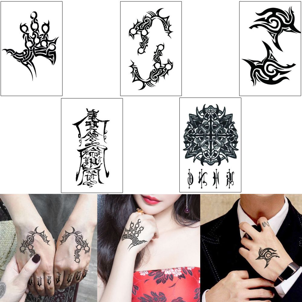 Acheter 12x155cm Mht Main Autocollant De Tatouage Faux Noir Henné Rose Fleur Loup Crâne Joker Pour Lépaule Du Bras Homme Femme Cheville étanche
