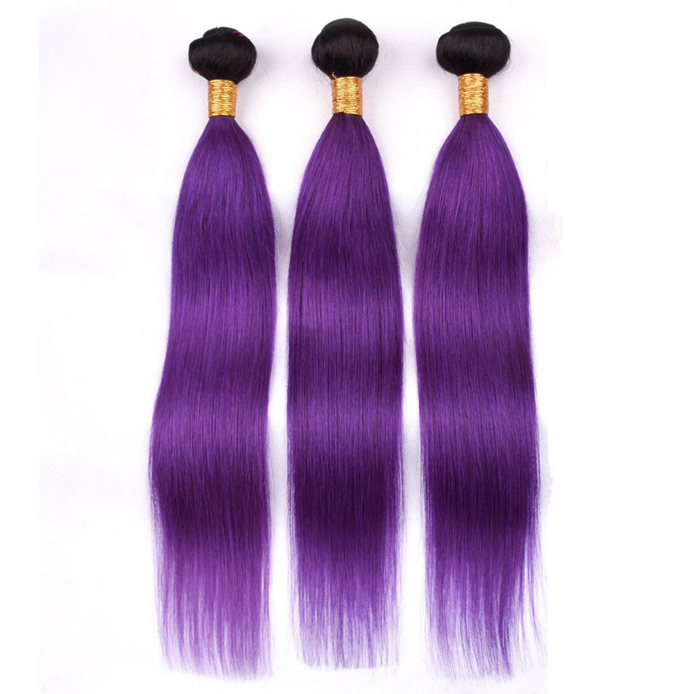 Malaysian Human Hair Ombre Purple Weave Bundles Silky Straight 1b