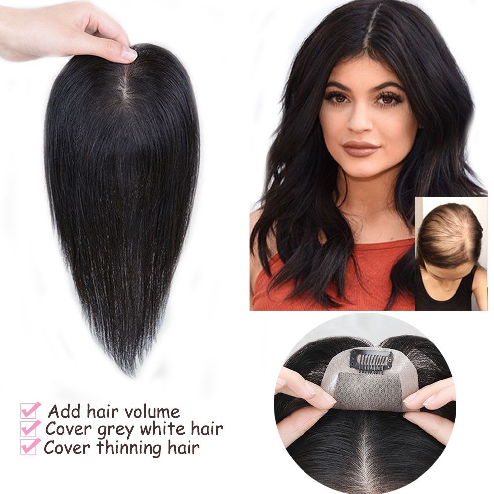 Human Hair Topper Hairpiece Invisible Toupee for Women Hand Made Top Natural Black Silk Base Size 7*10/5*8cm Human Hair Topper Hairpiece Invisible Toupee for Women Hand Made Top Natural Black Silk Base Size 7*10/5*8cm