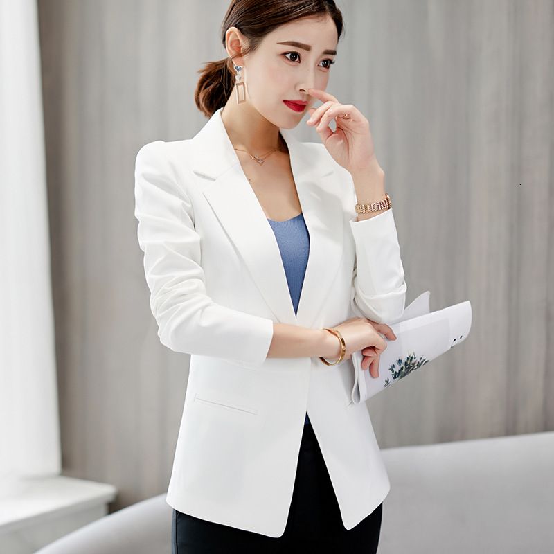 Compra Otoño Invierno Trajes Chaquetas De Las Mujeres Juego Formal De La  Oficina Del Trabajo Blazer Blazer Blanco Negro De Manga Larga Delgado OL  Coats Traje Terno LY191122 Barato | Entrega Rápida