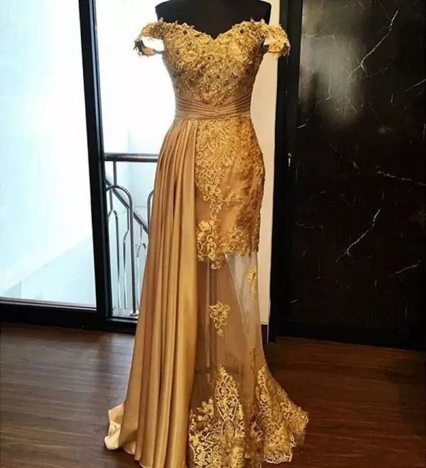 2019 Vestidos De Fiesta Largos Color Dorado Cuello De Novia Con Tirantes En Los Hombros Línea De Encaje Y Estiramiento Drapeado Lateral De Noche Formales De 122,13 € | DHgate