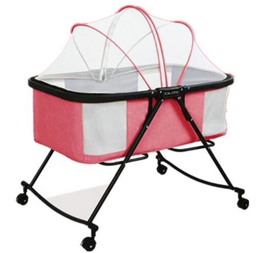 Foldable Baby Cot Portable With Roller Toddler Bed Crib Mosquito