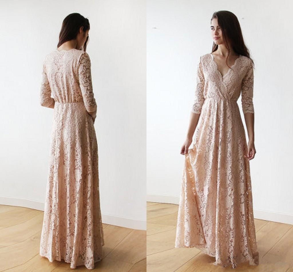 Großhandel Vintage Erröten Rosa Spitze Lange Ärmel Brautjungfer Kleider 9 Plus Größe V Ausschnitt In Voller Länge Trauzeugin Junior Hochzeitsgast Großhandel Vintage Erröten Rosa Spitze Lange Ärmel Brautjungfer Kleider 9 Plus Größe V Ausschnitt In Voller Länge Trauzeugin Junior Hochzeitsgast