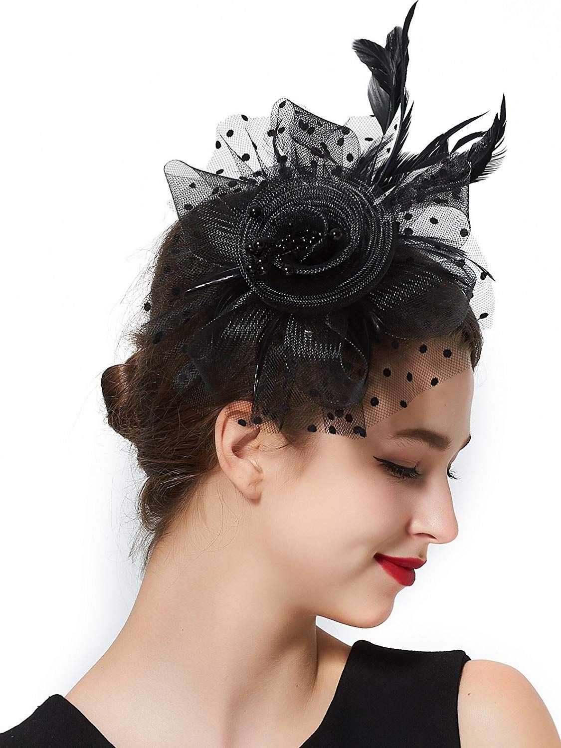 SiQing Women Mesh Hair Clip Womens Organza Church Kentucky Derby Fascinator Bridal Tea Party Wedding Hat 