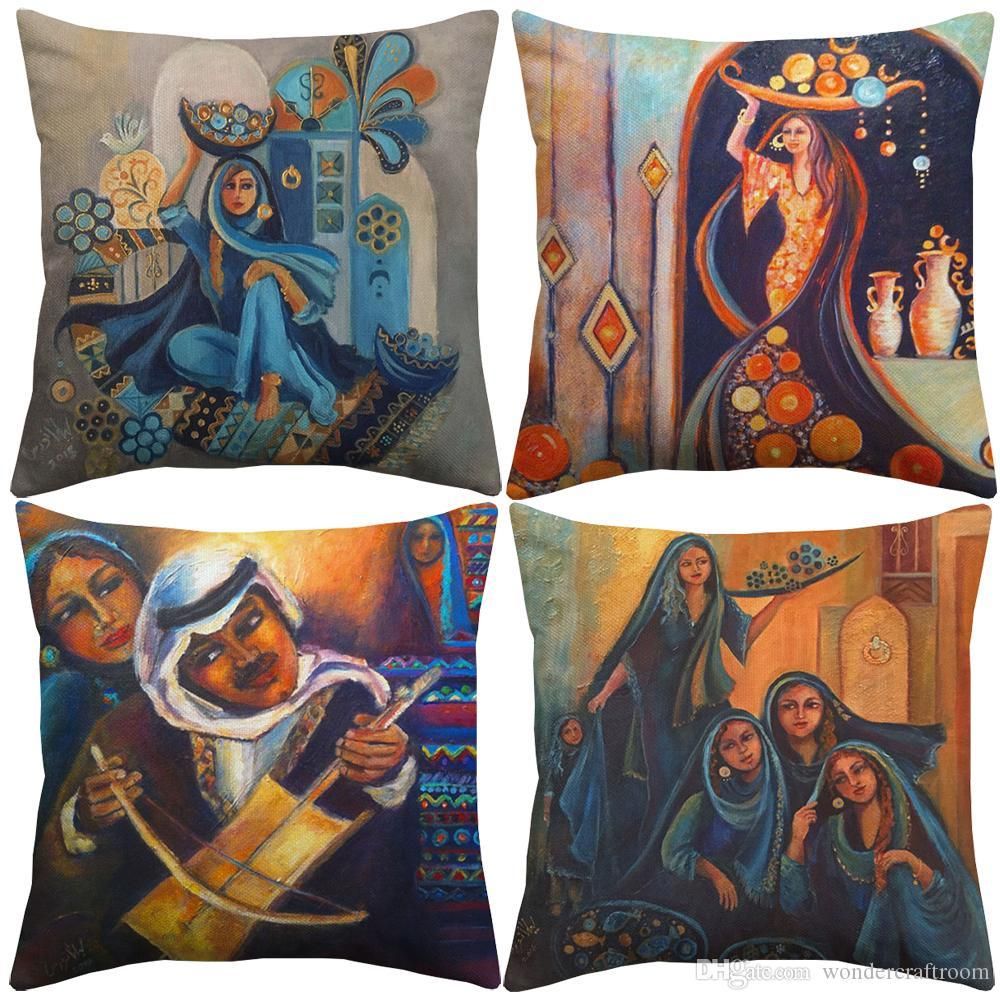 Middle East Culture Art Cushion Covers Oil Painting Retro Vintage Islamic Folk Building Mosque Pillow Cover Linen Cotton Pillowcase Papasan Chair Cushion Adirondack Chair Cushions From Chenbing01 18 8 Dhgate Com