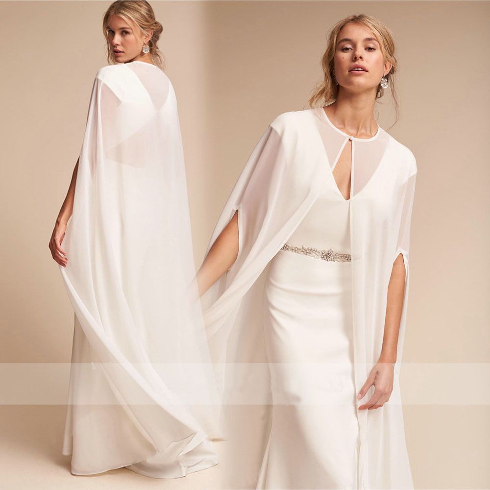 Compra Vestidos De Novia De Gasa Blanca Sencillas Cabo Cape Vestidos De Novia  Capa Larga Mujeres Boda Baratas Capas Formales Capas Nupciales WRAP Barato  | Entrega Rápida Y Calidad | Es.Dhgate