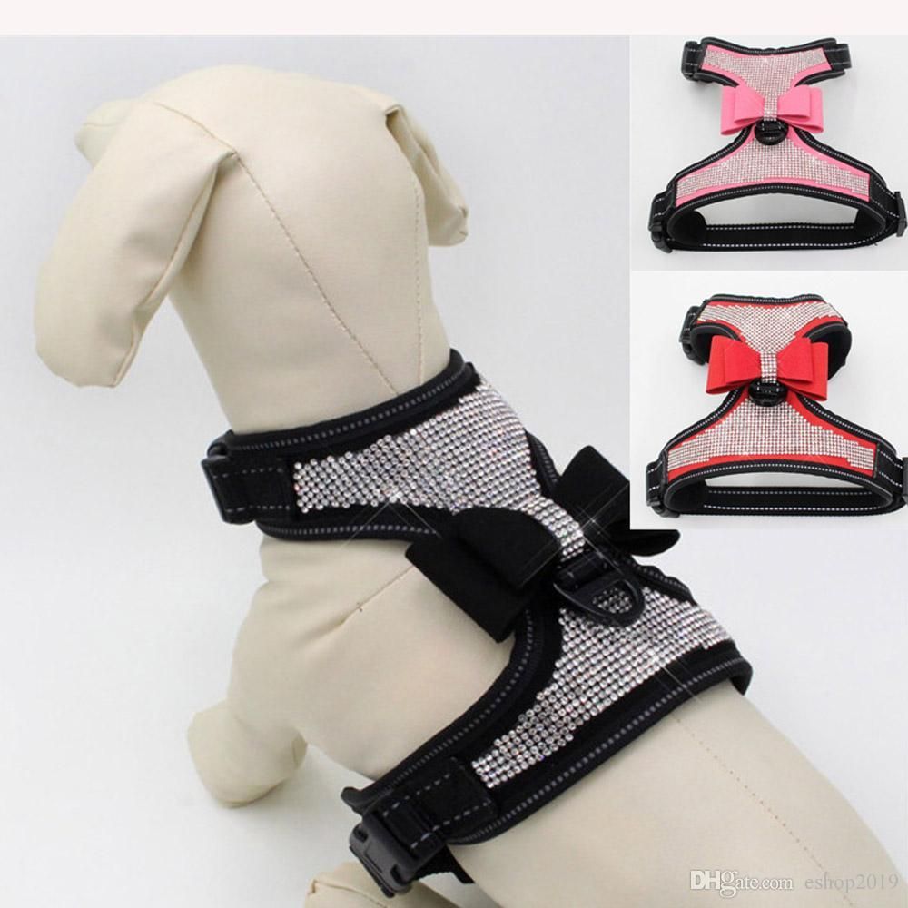 Dog Harness Nylon Dogs Harnesses Vest with Bling Rhinestone Bowknot Pet Supplies