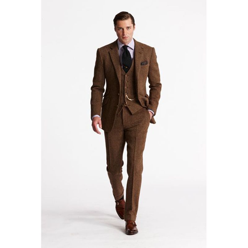 Brown Tweed Men Suit Slim Fit 