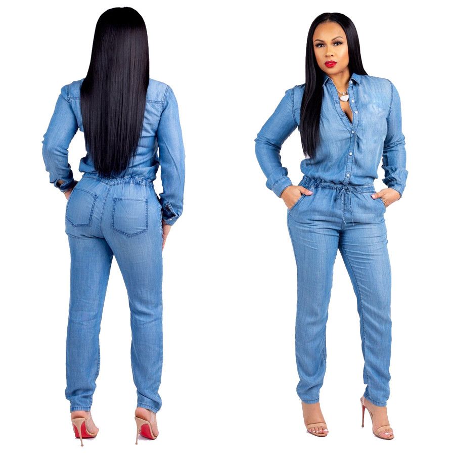 Mono Casual Delgado De Mezclilla De Manga Larga Para Mujer Mono Casual Delgado De Mezclilla De Manga Larga Para Mujer