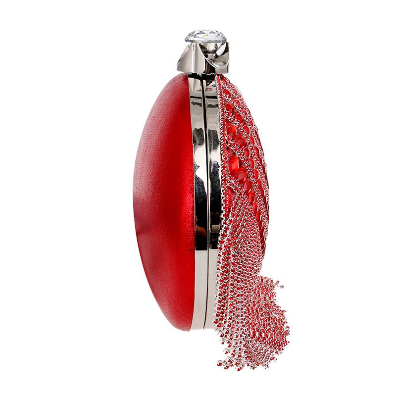 red and silver clutch bag