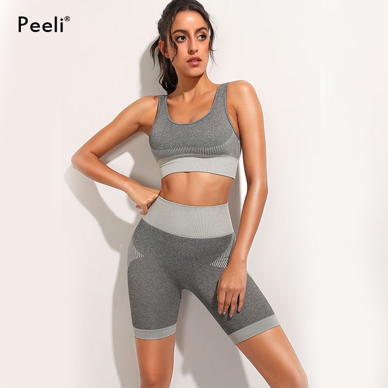 yoga shorts and sports bra