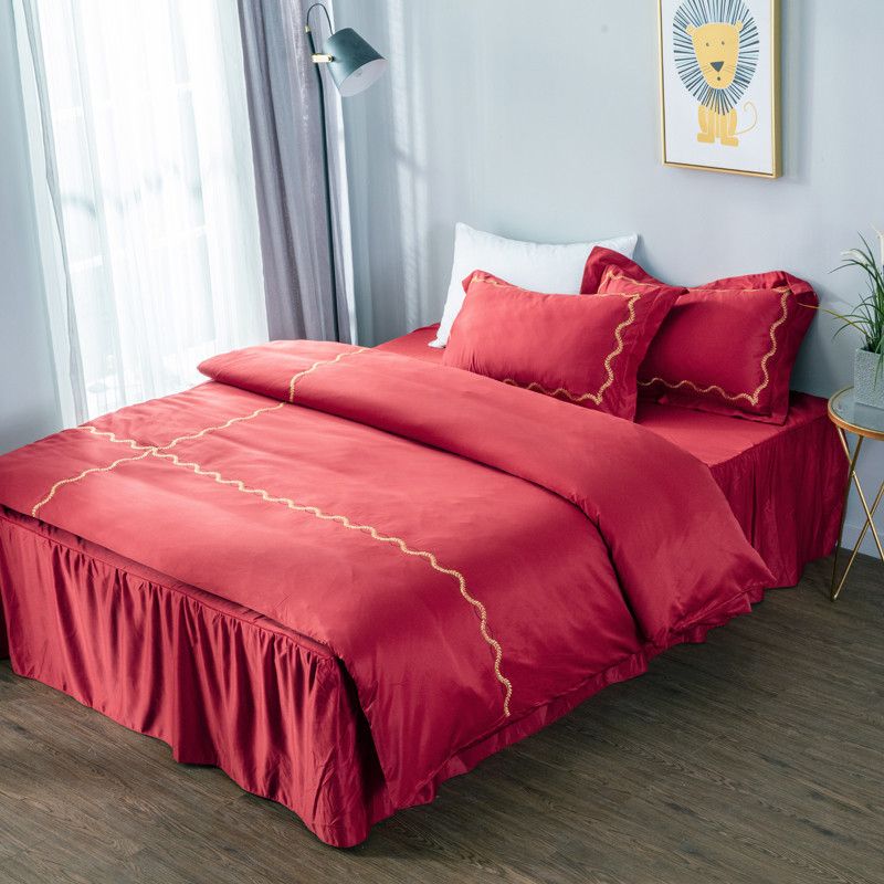Luxury Style Washed Silk Bed Set Duvet Cover Bed Sheet Skirt