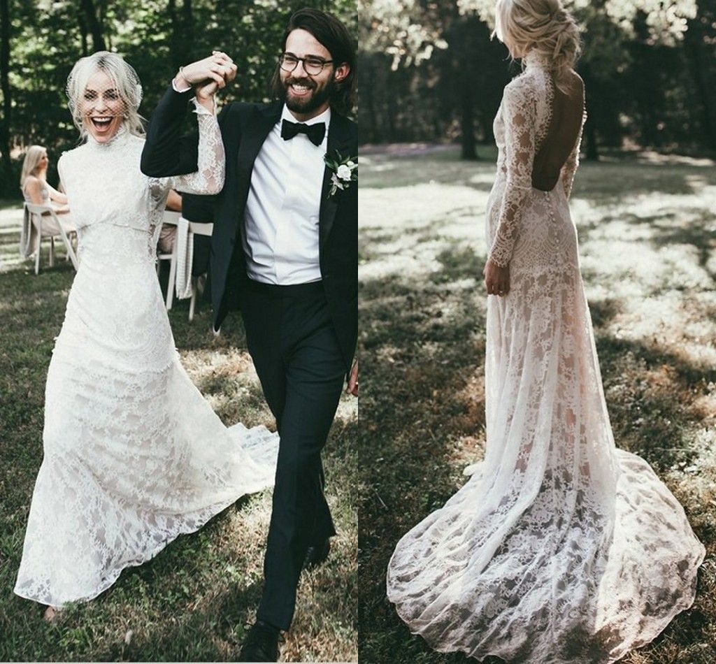 Discount Vintage Lace Mermaid Wedding Dresses High Neck Long Sleeves Open Back Country Church Bridal Dresses Sweep Train Buy Wedding Dresses Cheap Bride Dresses From Yate Wedding 113 26 Dhgate Com