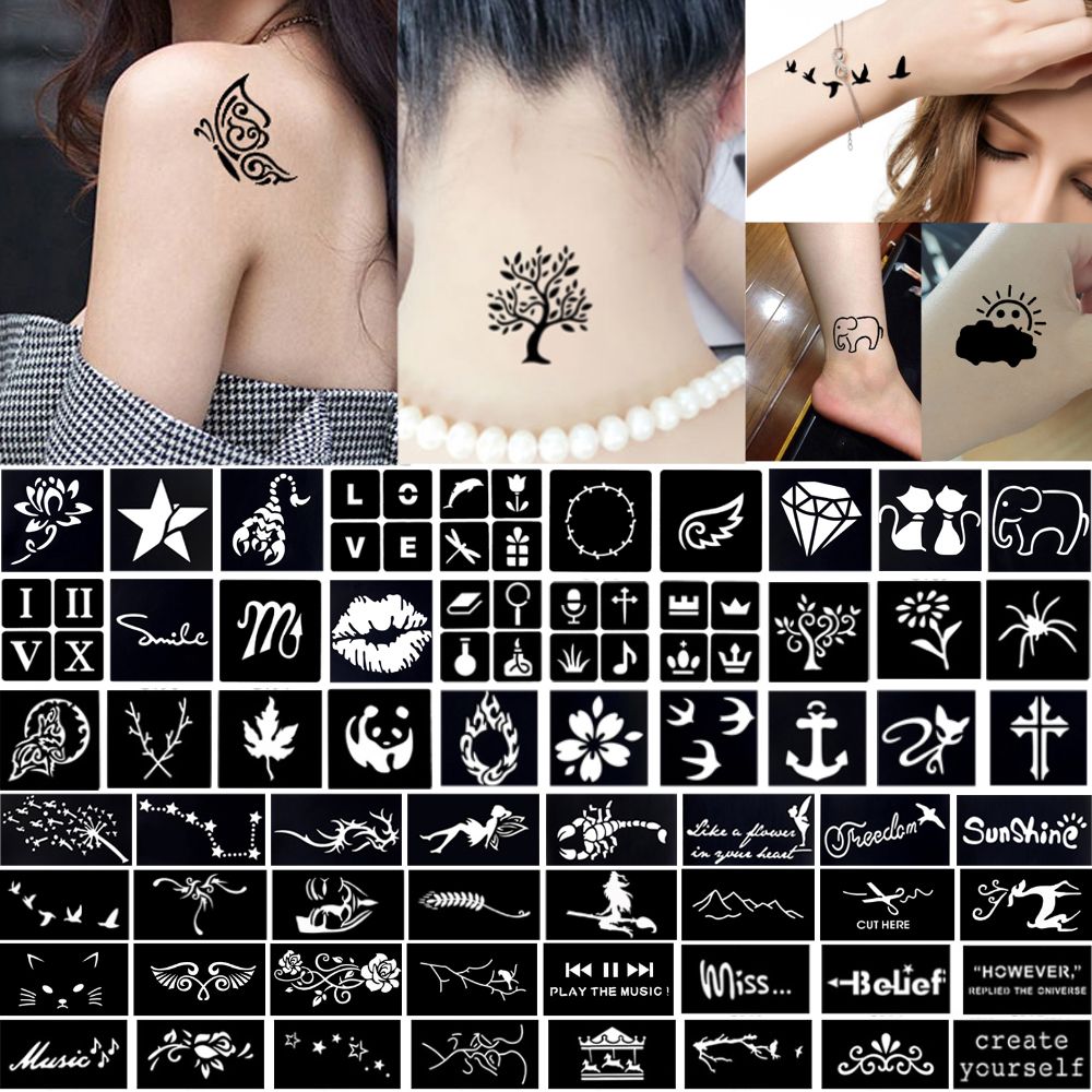 Small Henna Temporary Airbrush Tattoo Stencil Design For Woman Man Body Paint Glitter Flash Cat Flower Tree Skull Tattoo Sticker Paper From Homimly, $0.29 | DHgate.Com