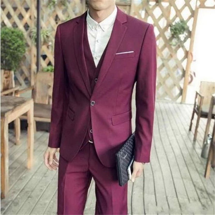 Wine Red Mens Custom Made Grooming Suits Men Slim Fit Best Men Prom ...