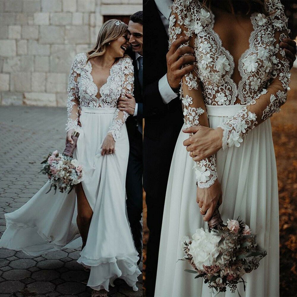 long sleeve wedding dress with slit