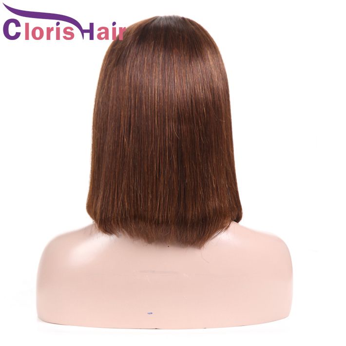 4 Malaysian Straight Short Bob Human Hair Wigs Pre Plucked Baby Hair Short Pixie Lace Front Wig For Black Women Colored Dark Brown Wig Cheap Full