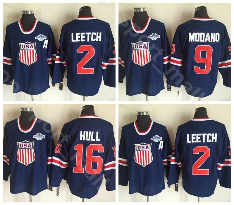2021 2002 Team USA Ice Hockey 16 Brett Hull Jerseys Men Vintage Navy