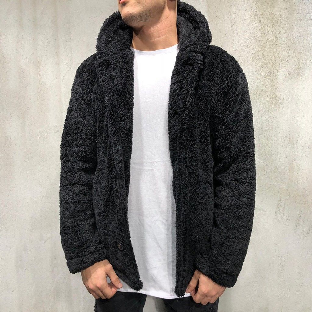 Mens Jackets Fluffy Fleece Hoodies Furry Jacket Faux Fur Sweater ...