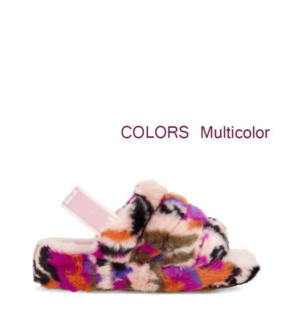 multicolor ugg fur slides