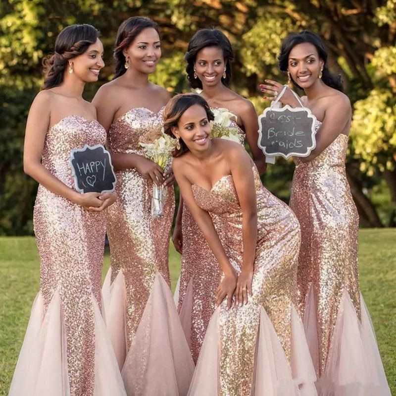 BKSKK Strapless Sequins Bridesmaid Dresses Formal Long Split Side Wedding Party Dress