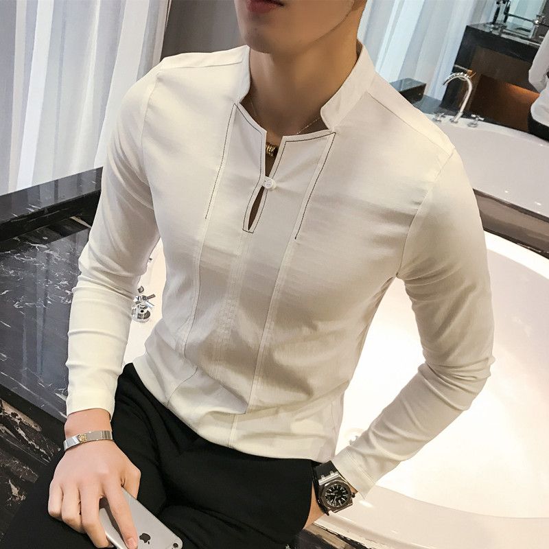 Adquisición borracho Embajada 2019 Camisa Cuello Mandarín Estilo Chino Camisa Slim Fit Para Hombre Camisas  Blancas Camisa Equipada para