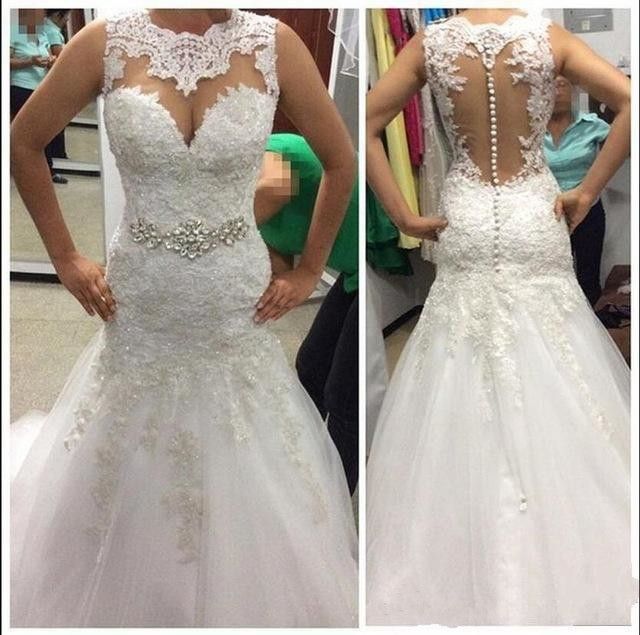 jewel lace and tulle illusion neck wedding dress