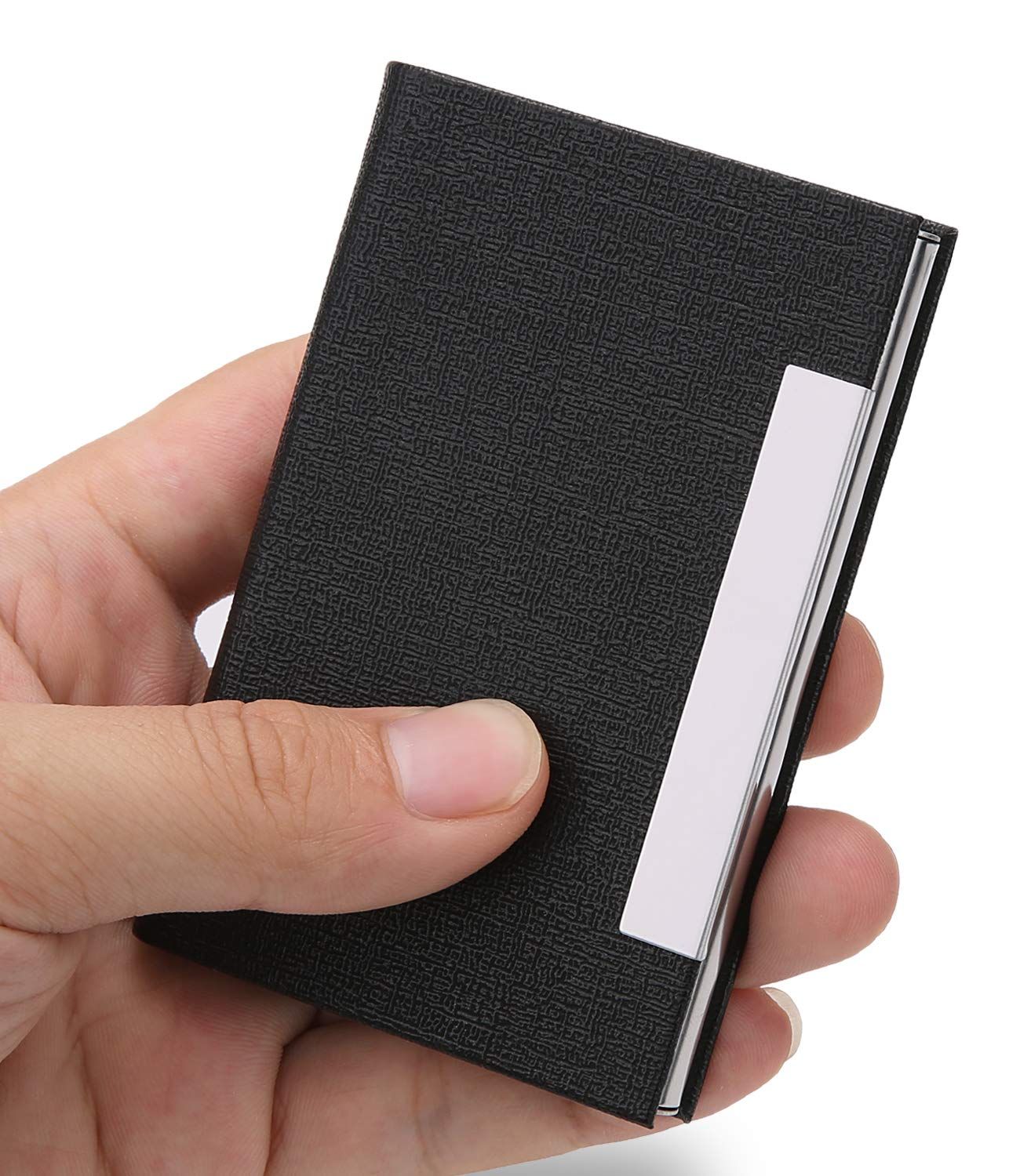 Pocket Black PU Leather&Stainless Steel Business Name Card Case Card Holder US 
