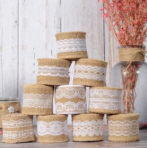 Retro Natural Burlap Lace Rustic Jute Garland Hessian Ribbon Roll Wedding Supply