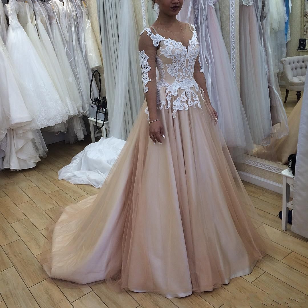 Champagne Nude Ivory Lace A Line 