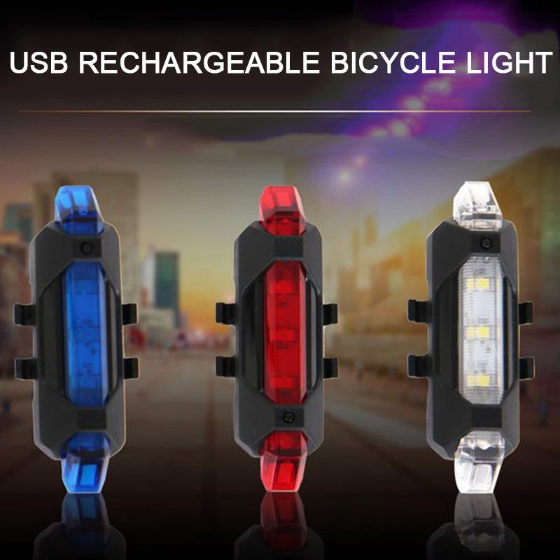USB Rechargeable 4 Modes 5 LED Bike Bicycle Cycling Front Rear Tail Light Lamp