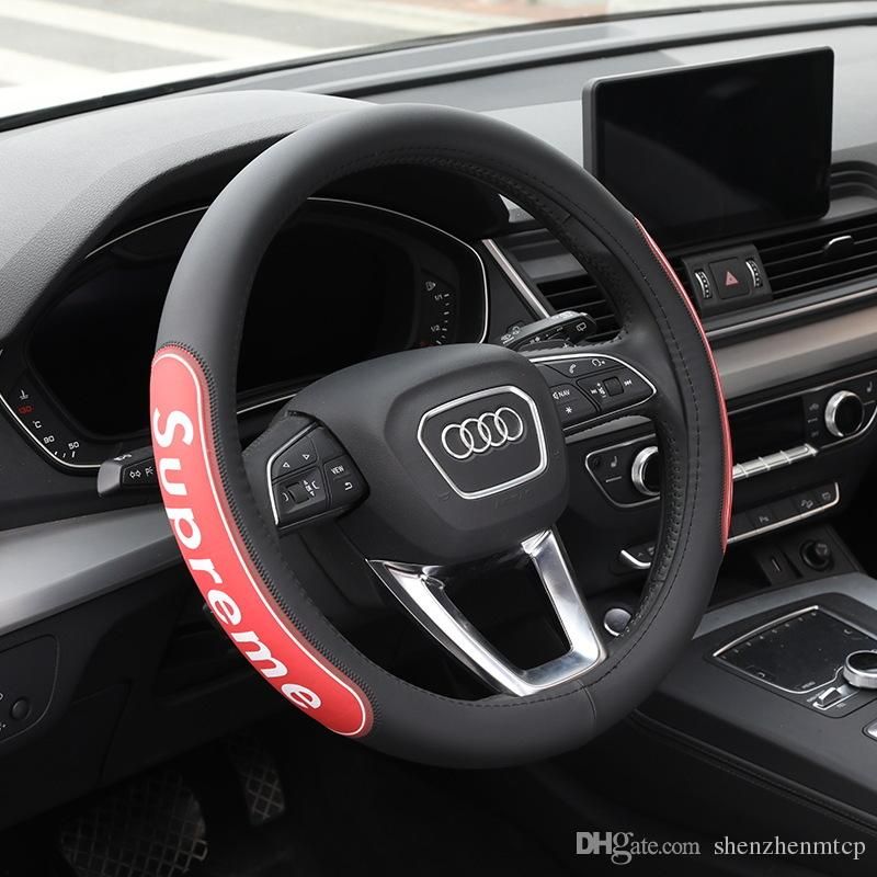 Universal Red 38cm Car Steering Wheel Cover Leather Anti-Slip Sport styling