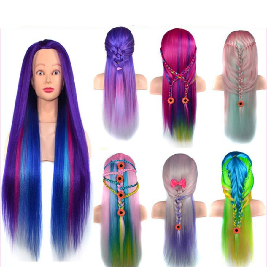2020 60cm Wig Mannequin Head Rainbow Color Wigs Hairstyles