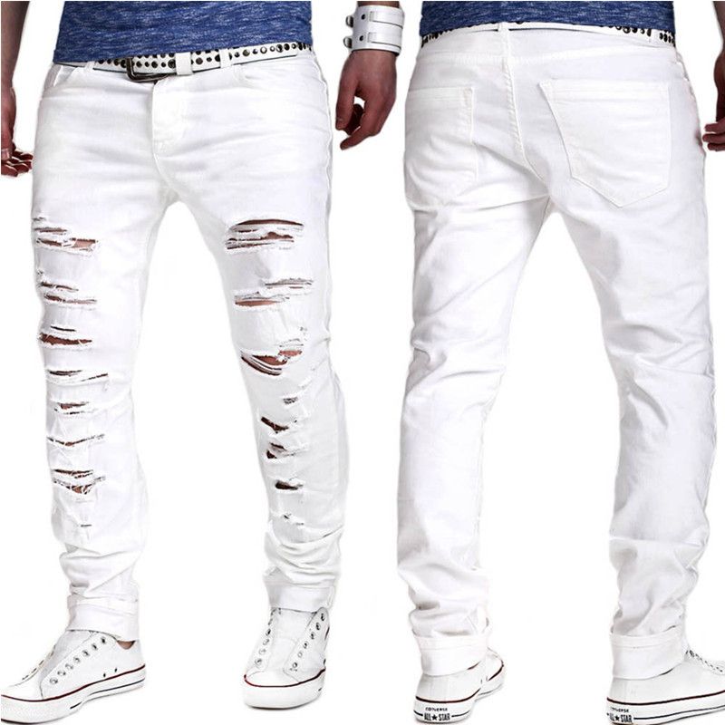 Compra Pantalones Vaqueros Para Hombre Para Hombre Invierno Pantalones  Blancos Casuales Largo De Mezclilla Pantalón Más Tamaño Jean Moda Orificio  Lápiz Primavera Verano Verano Barato | Entrega Rápida Y Calidad | Es.Dhgate