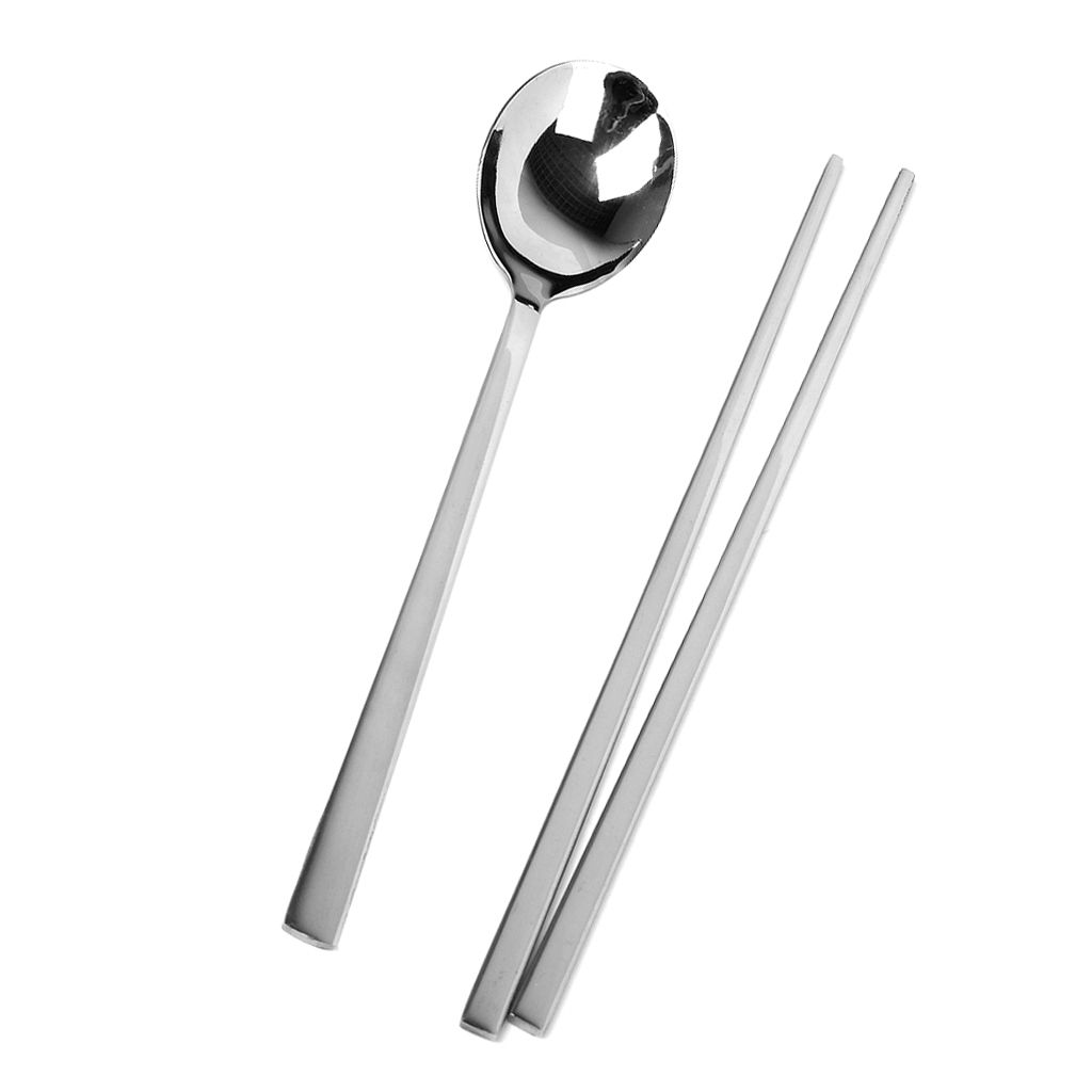 Korean Stainless Steel Chopsticks with Spoons Set 2 Pairs