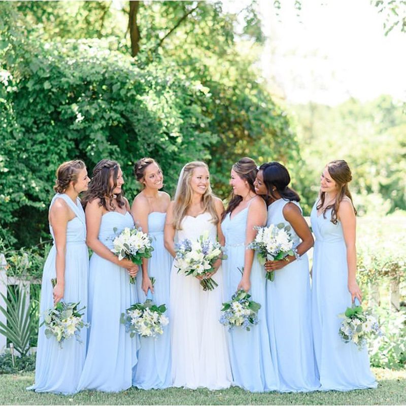 Vestidos De Dama De Honor De Gasa Azul Azul Claro Cariño De Longitud Completa Invitados De Boda Largos Vestidos Baile Vestidos De Dama De Honor De Dama De Honor