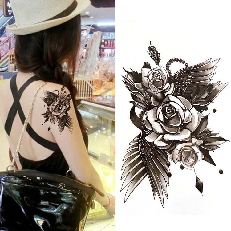 Grosshandel Schwarz Grosse Blume Body Art Wasserdicht Temporare Sexy Tattoos Handzeichnung Rose Fur Frau Flash Tattoo Aufkleber 10 20 Cm Von Funnail 1 18 Auf De Dhgate Com Dhgate