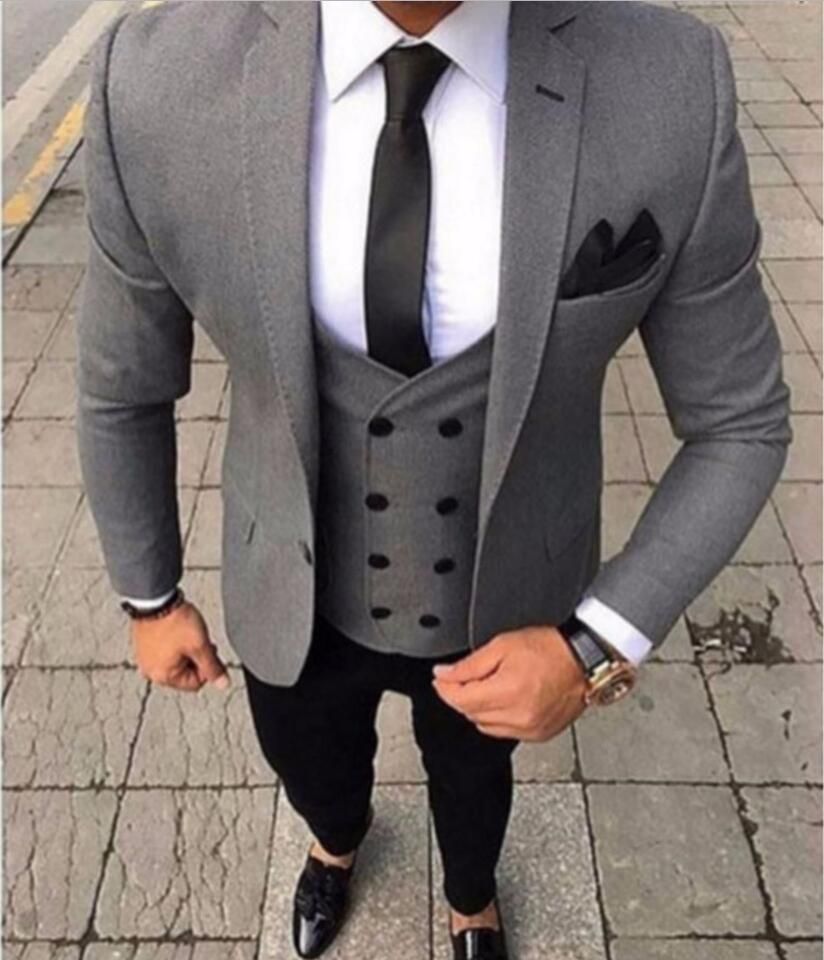 grey pant coat with white shirt
